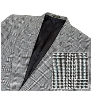 Oscar de la Renta Houndstooth Plaid Blazer 42R Black White Blue Classic Wool